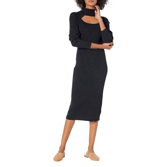 The Drop NWOT Chantal Midi Bodycon Fitted Cutout Rib Dress Black Size M - Picture 5 of 10